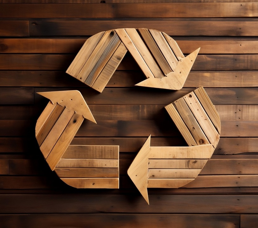 recycle logo in wood